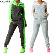 CALOFE весенне-осенний тренировочный костюм из двух частей, женские спортивные костюмы для бега, лоскутные комплекты для бега с капюшоном, спортивные штаны Z25