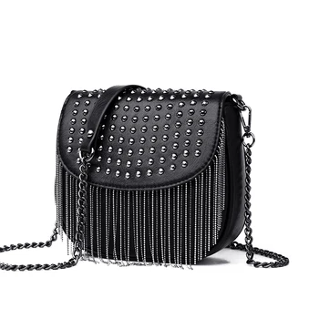 

Fashion PU Leather Tassel Shoulder Bag High Quality Rivet Women Messenger Bags Luxury Designer Crossbody Bags For Women Handbags