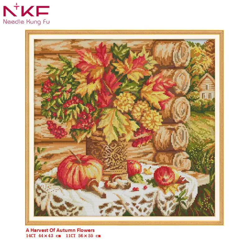 

NKF New Arrival A Harvest Of Autumn Flower 11CT 14CT DMC Needlework Painting Cross Stitch Embroidery Kits for Home Decor