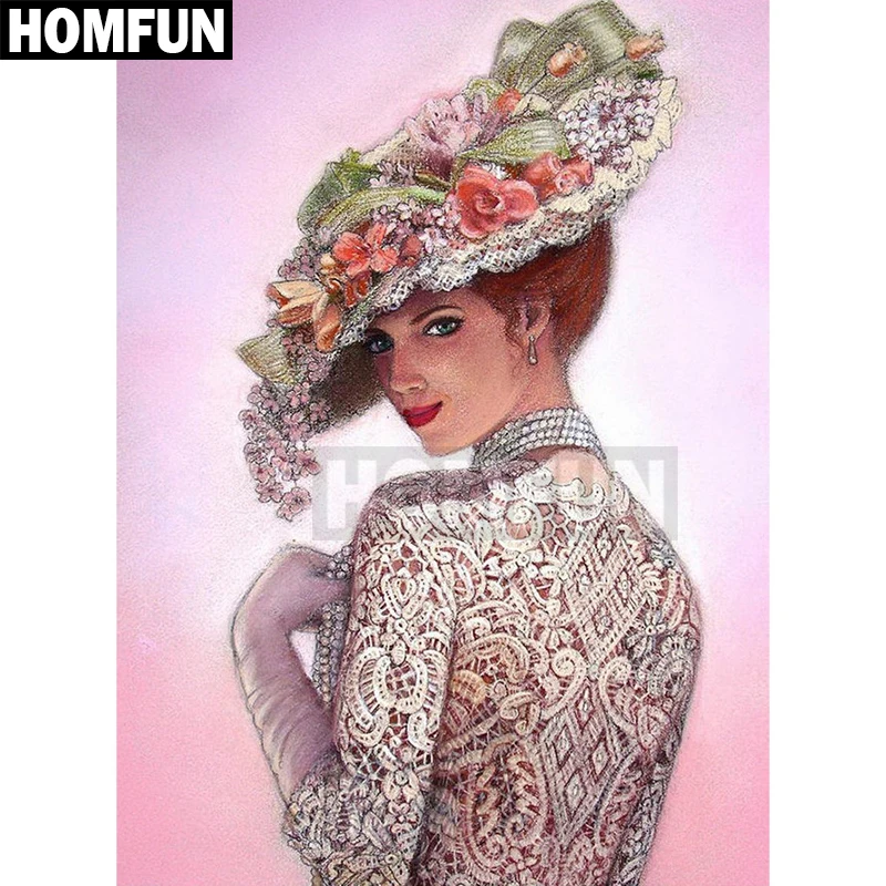 HOMFUN Full Square/Round Drill 5D DIY Diamond Painting &quotFlower hat beauty&quot Embroidery Cross Stitch 3D Home Decor Gift A00168 | Дом и
