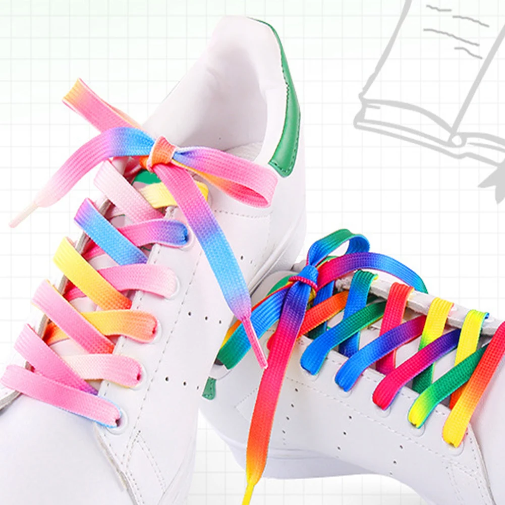2019 модные декоративные шнурки с принтом цветные градиентные белые туфли на шнурках для спорта на открытом воздухе плоские шнурки для