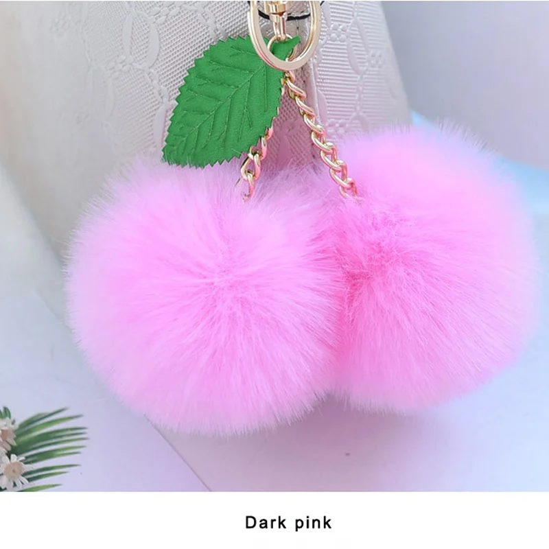Корейская мода двойной пушистый шарик-помпон брелок конфетного цвета брелок-вишня для сумки автомобиля женщин искусственный мех кролика брелок - Цвет: Dark pink
