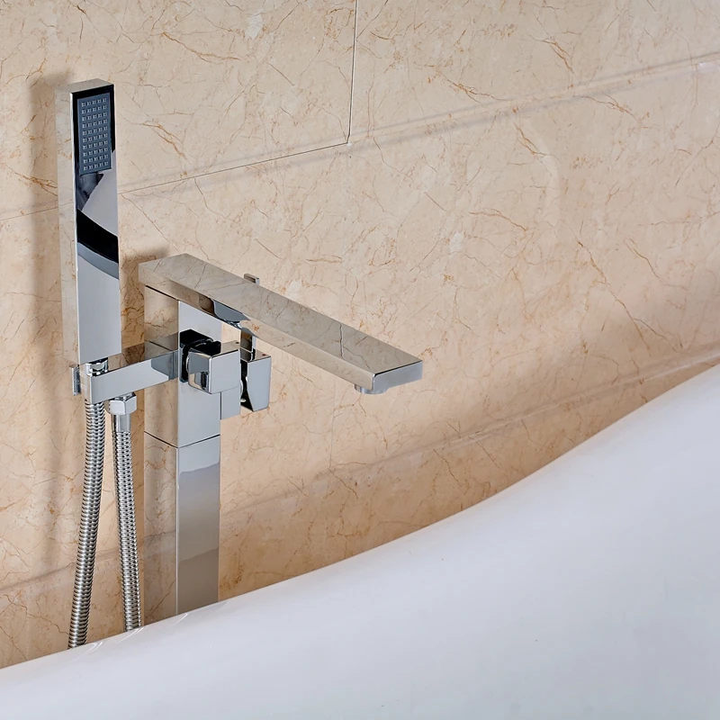 

Uythner Polish Chrome Floor Mounted Single Handle Bathroom Tub Faucet Ceramic Valve New