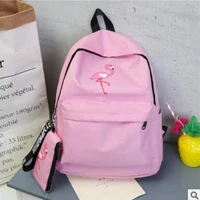 Harajuku school bag female Korean version of ulzzang high school students flamingo print campus college wind canvas backpack - Цвет: Розовый