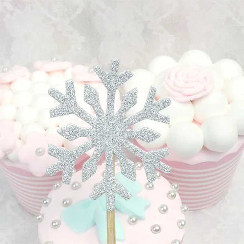 

20Pcs/Set Christmas Cake Topper Paper Wood Wedding Handmade Snowflake Cupcake Toppers Children Birthday Party Decoration SKD88