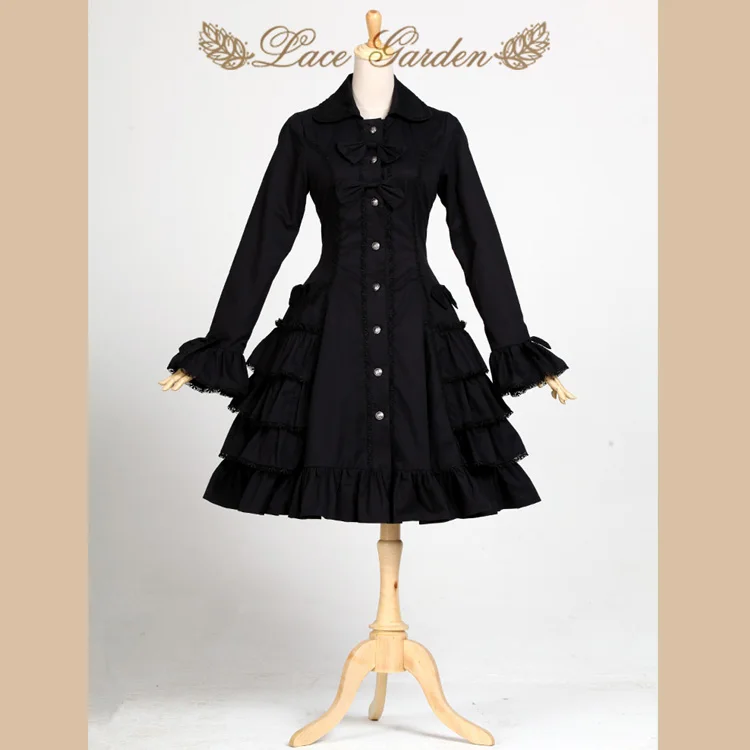 

Black Audrey Hepburn Trench Coat Vintage Style Long Flare Sleeve Lolita Coat by Lace Garden