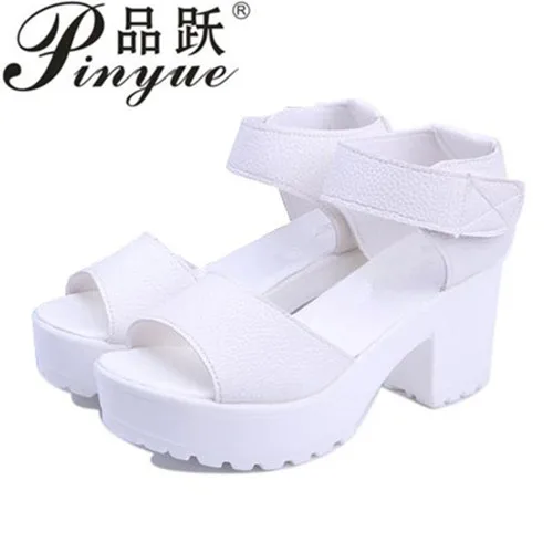 2018 New Summer Pep toe Woman Sandals,Platform Thick Heel Summer Women Shoes Hook & Loop Fashion 