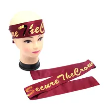 Специальное подобранное Вино красная повязка на голову/Золотой логотип шарф девственные волосы для наращивания обертывание головная повязка, лента для волос фланелевая обертка на заказ повязка на голову