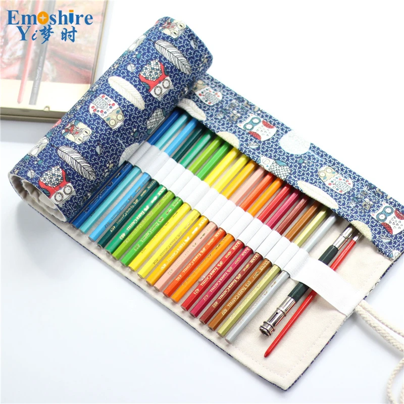 Emoshire Owl Cloth Handmade Pencil Bag Color Canvas Rings Men and Women Color Pencil Drawings Large Pencil Bags (5)