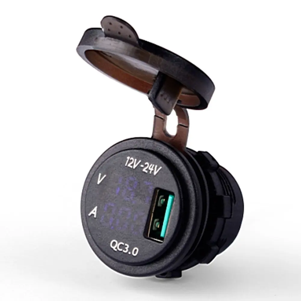 Quick Charge 3.0Amp with Blue LED Voltmeter & AMP Indictator Digital Display QC 3.0 USB Charger Socket for Car Boat Motorcycle
