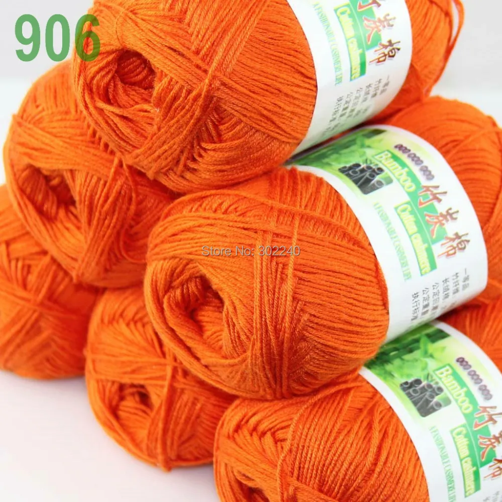 Lot of 6 Skeins Super Soft Natural Bamboo Cotton Knitting Yarn Orange