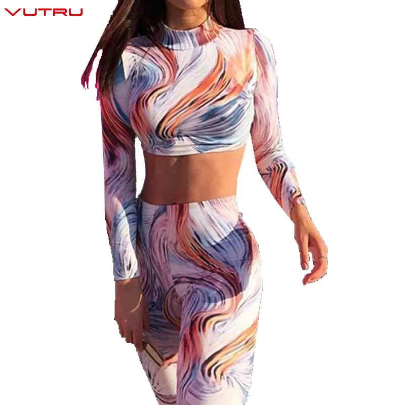 

Vutru Yoga Suits Women Floral Printed Sport Set Long Sleeve Sexy Female Gym Fitness Cloth Workout Sportswear Crop Tops+Leggings