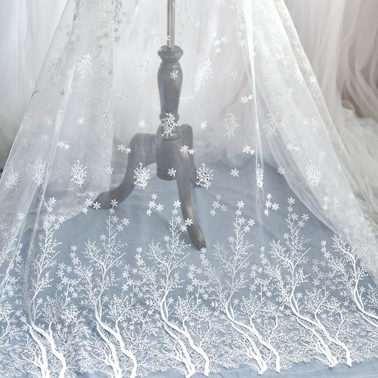 

Embroidery Snow Flake Tree Bridal Lace Fabric Veil Lace Fabric