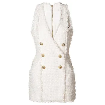 

Blazer Dress Vintage Double Breasted V Neck Sleeveless 2020 Autumn Winter Slim Bodycon Pencil Dress OL Office Lady Vestidos