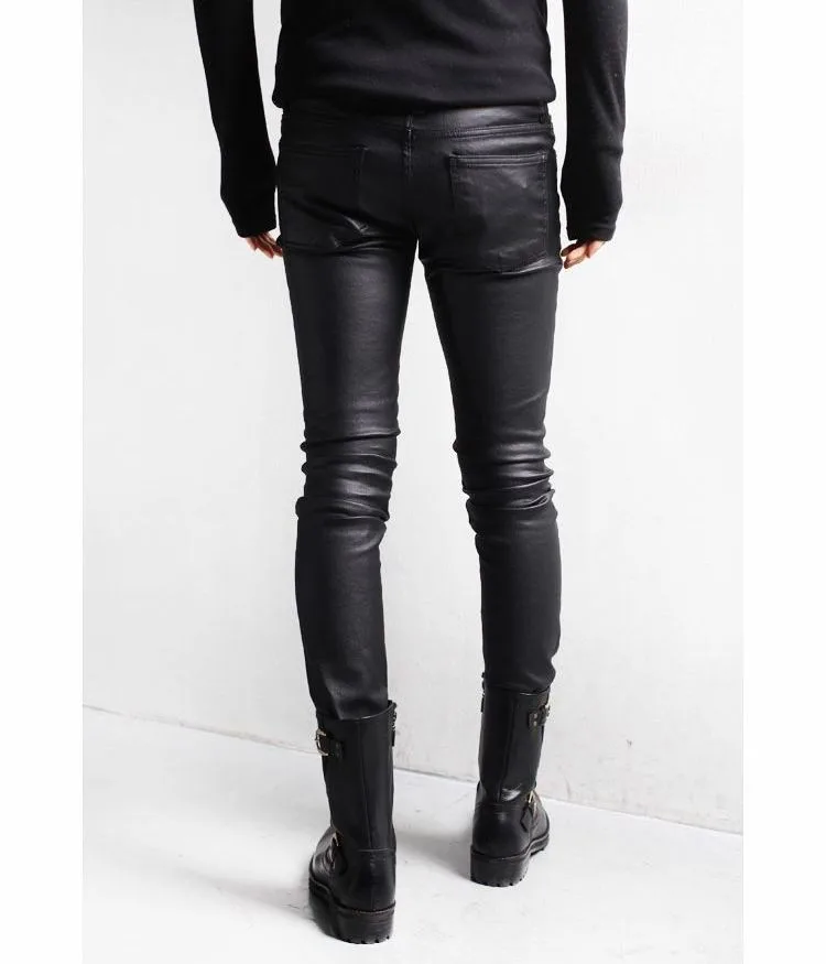 mens black coated skinny jeans