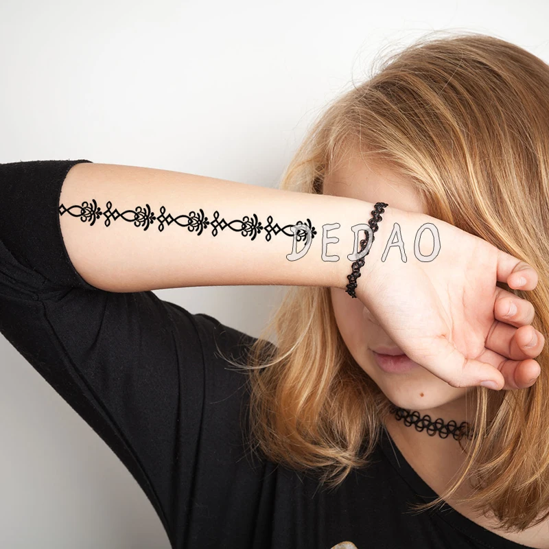 Водонепроницаемые временные татуировки наклейки с поддельными татуировками сексуальные кружева линии татуаж хной флеш-тату ноги