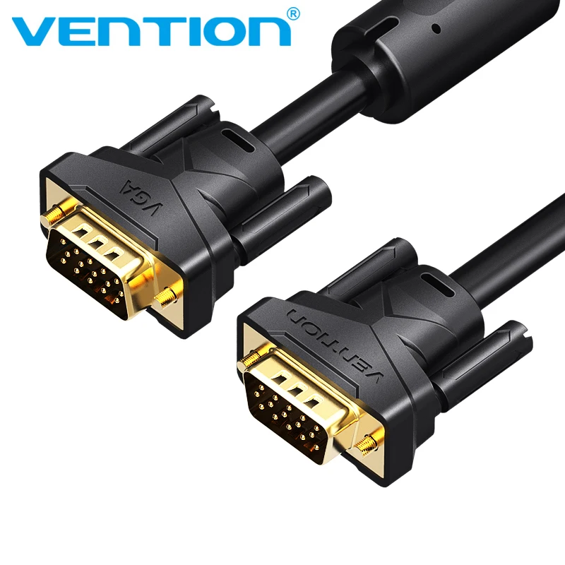 Vention1080P VGA Cable VGA to VGA Flat Cable Male to Male Black Braided High Premium Shielding