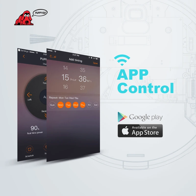 PUPPYOO Robotic Vacuum Cleaner Auto-charge Powerful Bilateral Brush Home Robots Collector APP Control Machine WP650