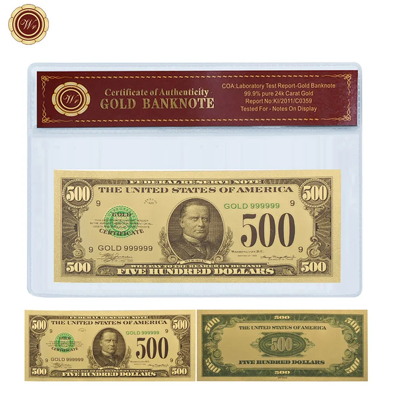 WR американские Красочные 24 k золотые банкноты качество 24 k 999,9 Золотая фольга мировые купюры искусство ремесла с пластиковой КоА рамка для подарков