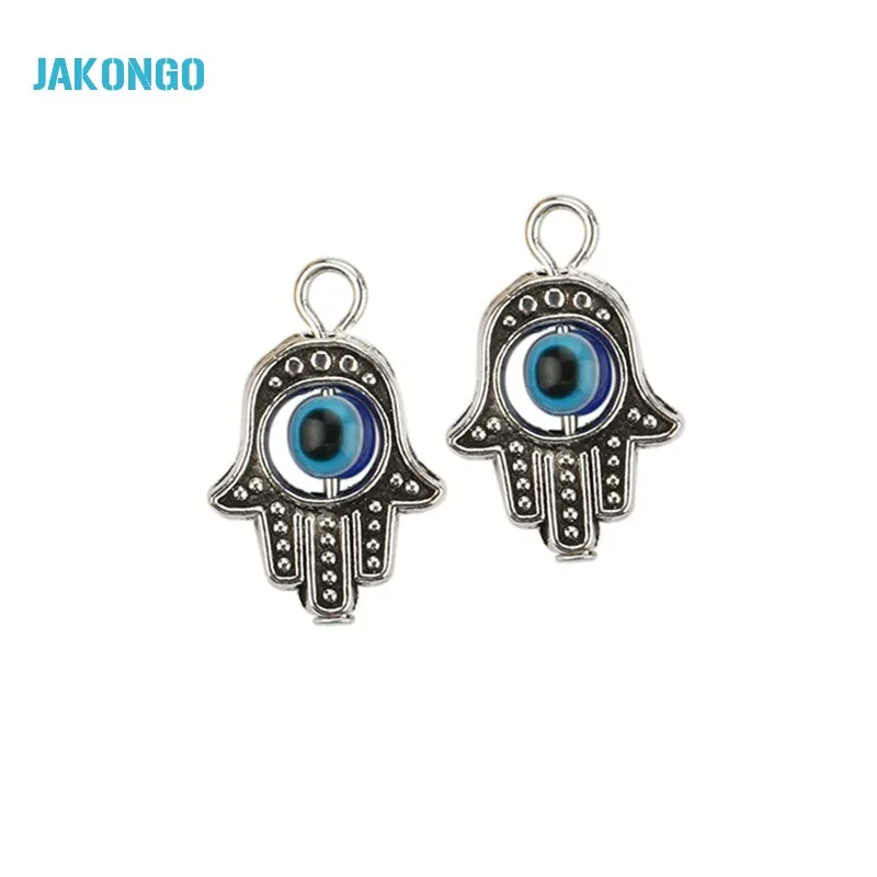 JAKONGO античный серебряный цвет Hamsa Fatima ручная подвеска с голубым глазом кулон