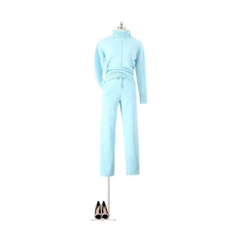 Mode Kaki Ensembles Se rose De Ciel Les Plein Sont Costume Précipités Laine Lourd Femmes Femelle Hiver Automne Tricoter Haut À Col 2018 Cachemire gris Pantalon Et pu Deux Nouveau gn5w0