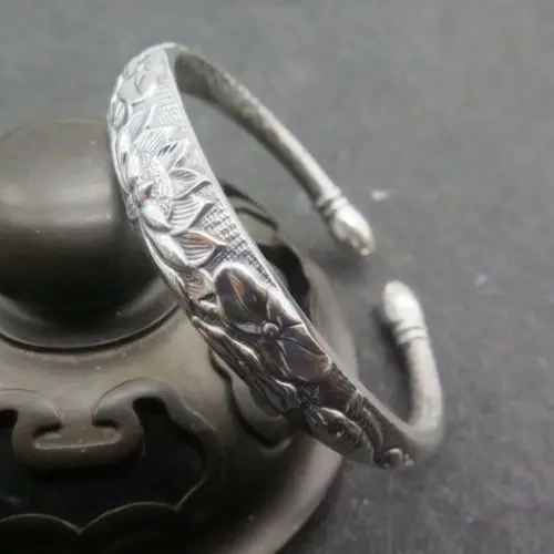 

Pure 925 Sterling Silver Lotus Flower Open Bangle Adjust from 55mm to 62mm