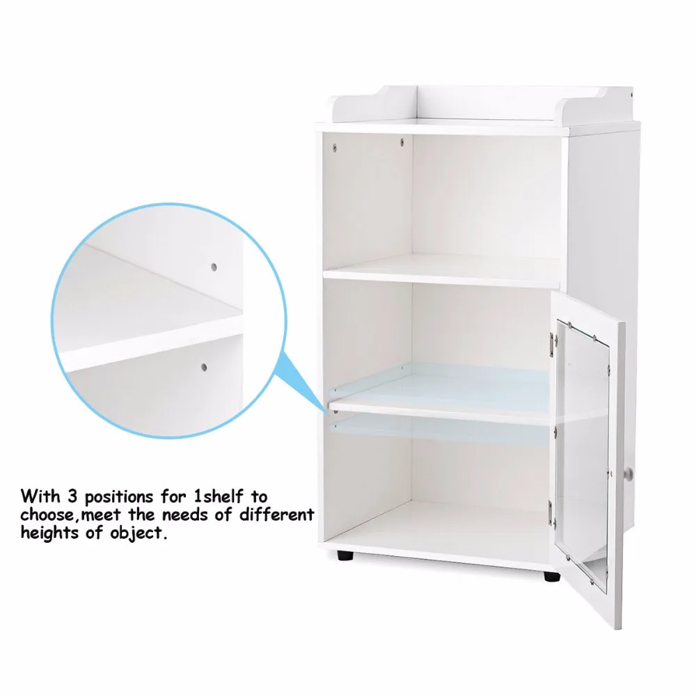 Giantex Bathroom Floor Cabinet End Table Storage Adjustable Shelf Organizer W/Door White HW59316