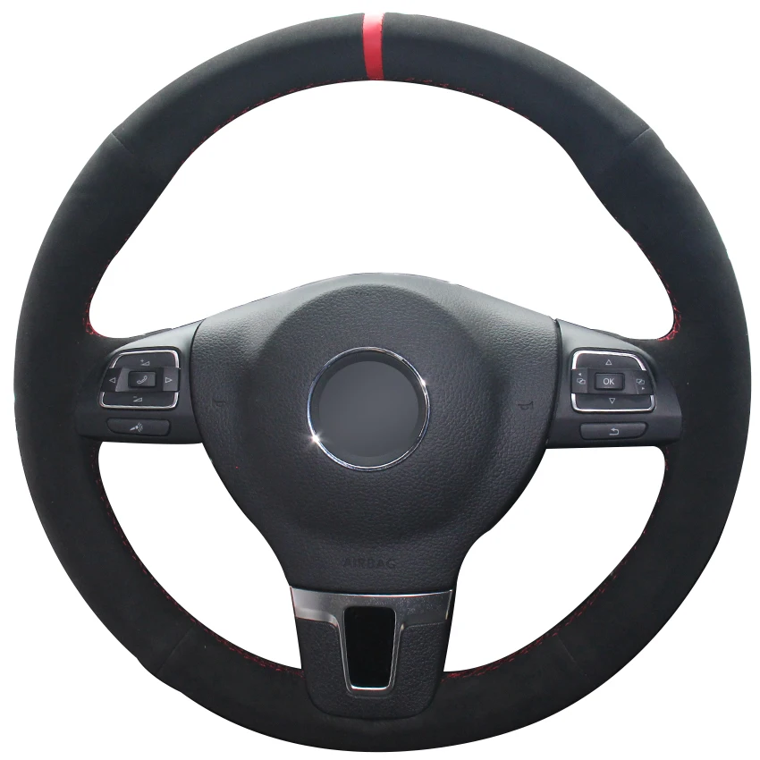 Black Suede Red Marker Car Steering Wheel Cover for Volkswagen VW Gol