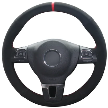 

Black Suede Red Marker Car Steering Wheel Cover for Volkswagen VW Gol Tiguan Passat B7 Passat CC Touran Jetta Mk6