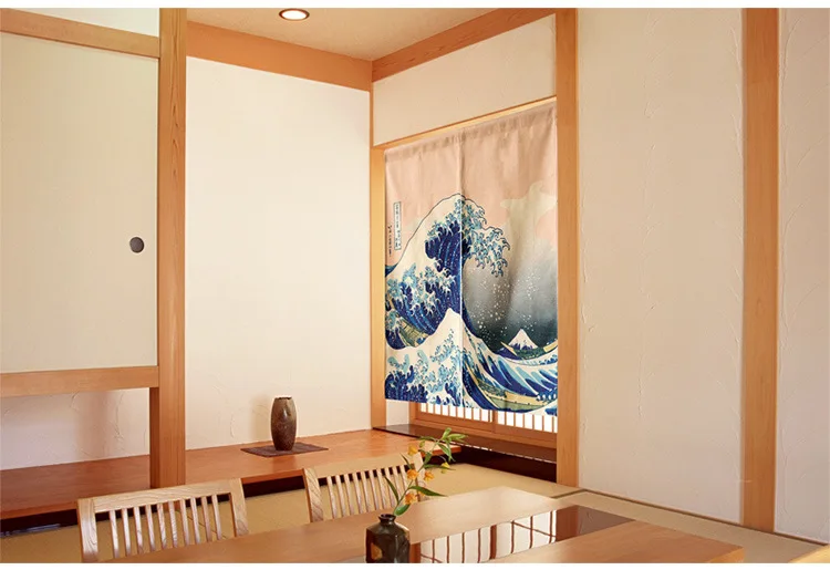 Японская дверь-штора льняная хлопковая волнистая печатная Короткая занавеска s для гостиной креативная кухонная дверь шторы украшение для дома