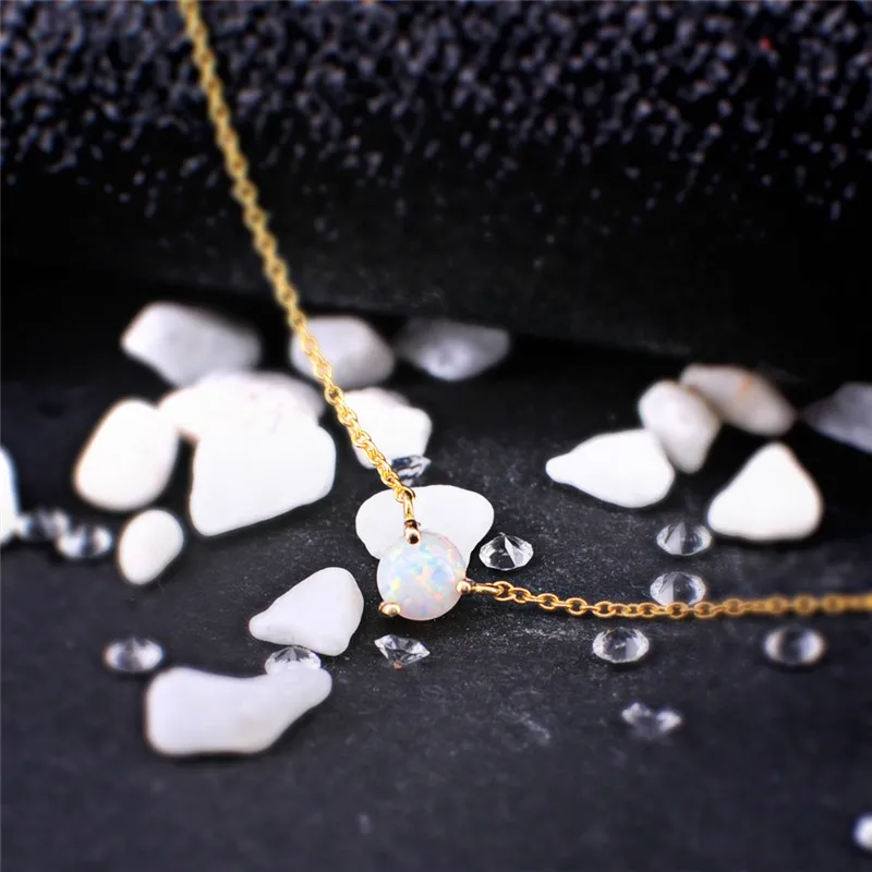 

ROMAD Opal Pendant Necklace for Women Rose Gold Link Chain Necklace Bridal Jewelry Simple Women Fashion Jewelry R4