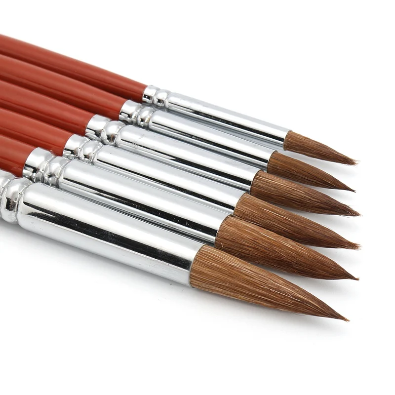 

KiWarm 6Pcs Top Grade Value Kolinsky Sable Hair Round Point Paint Brush Set for Gouache Acrylic Watercolor Painting DIY Craft