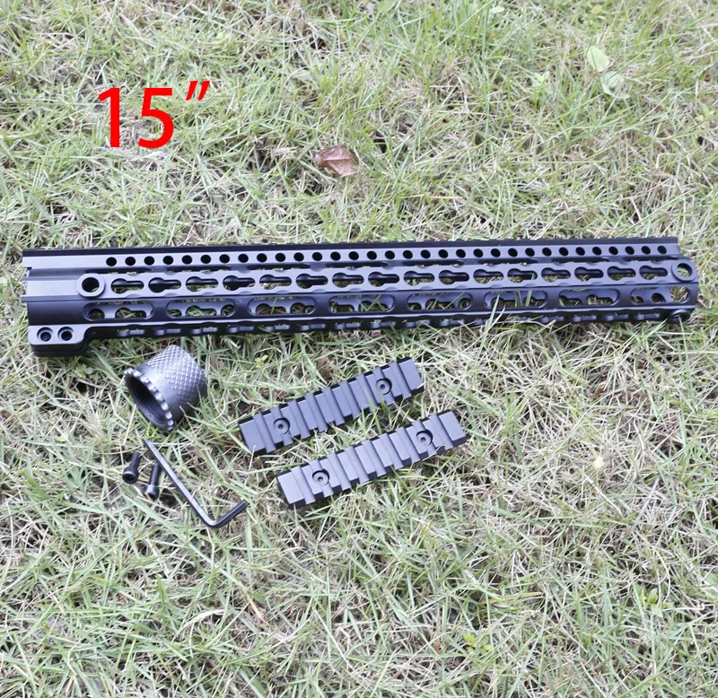 

AR 15 Picatinny Gun Rail System For Super Lightweight Aluminum Alloy 15 Inch length Keymod Sling Swivels Adapter Black