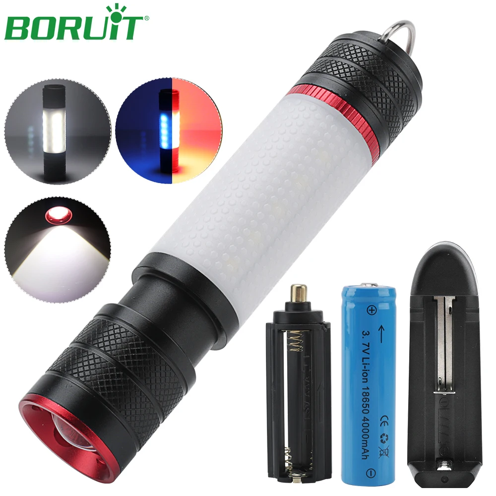 

BOTUiT Zoomable XML T6 LED Flashlight 6 Modes Magnetic COB Work Light Red Blue Warning Light Portable Outdoor Camping Lanterna