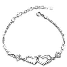 Anenjery 925 пробы Серебряный двойной Любовь Сердце Soulmate Кристалл Браслеты для женщин подарок на день Святого Валентина S-B11