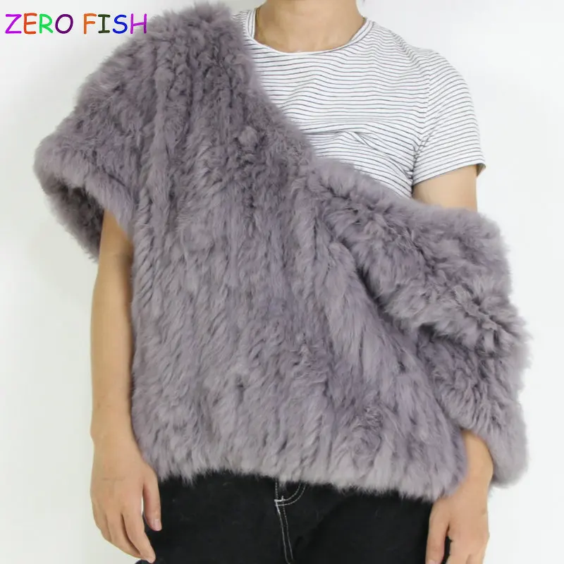 

ZERO*FISH Knit Rabbit Fur Jacket Nature Fur Coat With V collar Warm Outwear Fashion Winter Fur Waistcoat Trend model exhibition