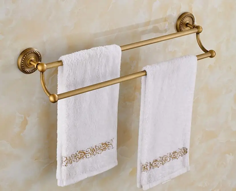 

European Double Layer Brass Towel Bar 60cm Length Brush Towel Rack Antique Bronze Towel Holder Bathroom Accessories Products