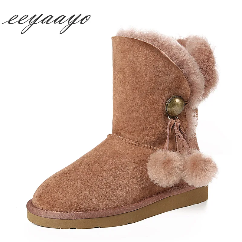 

2018 New Winter Shearling Women Ankle Boots Flats Heel Warm Wool Lining Real Sheepskin Fur Women Shoes Brown Short Snow Boots