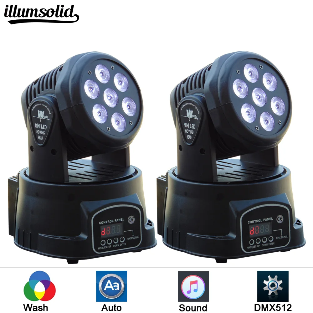 

2Pcs Fast Shipping LED Moving Head Light with 7x12w RGBW 4 Color LED by DMX and Sound Activated Control for Stage Lighting