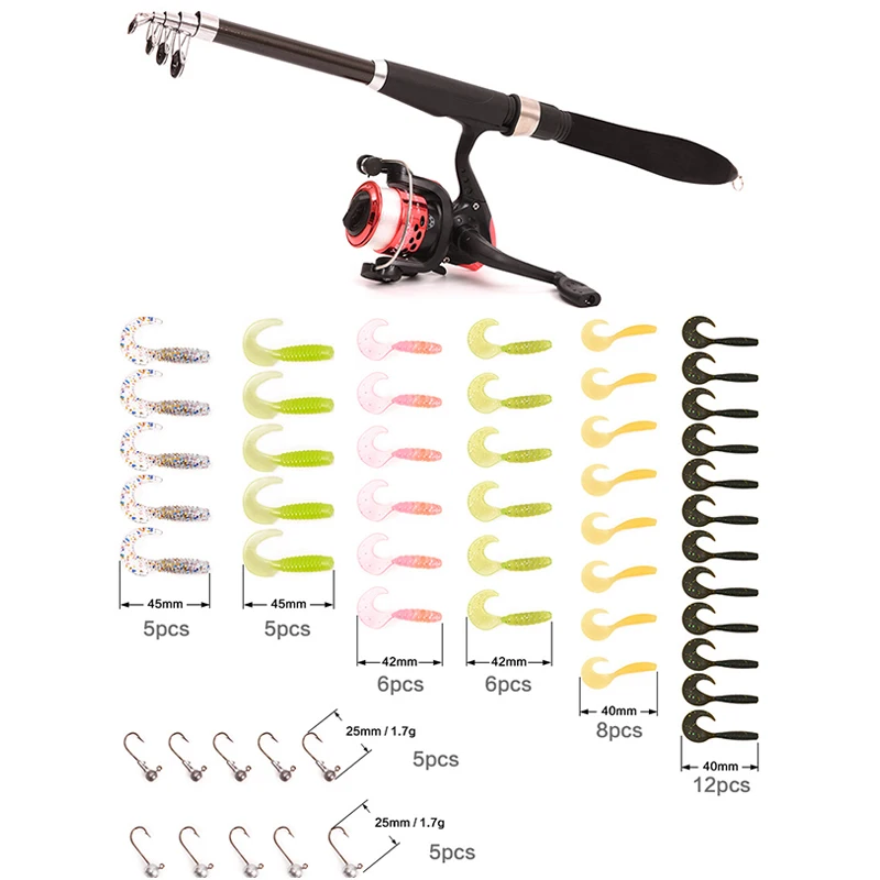 LEO Телескопический море Удочка комбо спиннингом крючки мягкие приманки полный набор рыболовные снасти комплект с Путешествия Рыбалка Сумка