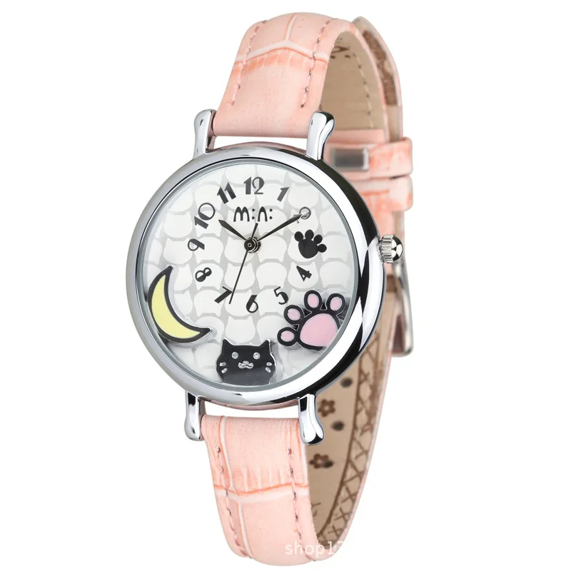 Брендовые женские часы с 3D кошкой, водонепроницаемые кварцевые наручные часы с кожаным ремешком, модные женские часы, часы Relogio Feminino - Цвет: Pink