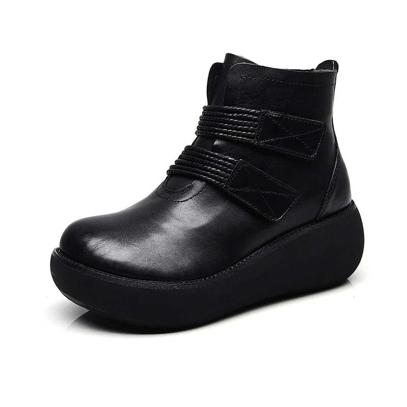

2018 autumn new top layer cowhide platform women's shoes retro simple casual shoes
