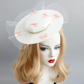 

Women European Style Fascinator Pillbox Hat Gird Mesh Mini Bowknot Glitter Gold Ribbon Banquet Wedding Veil Hair Clip Photo Pro