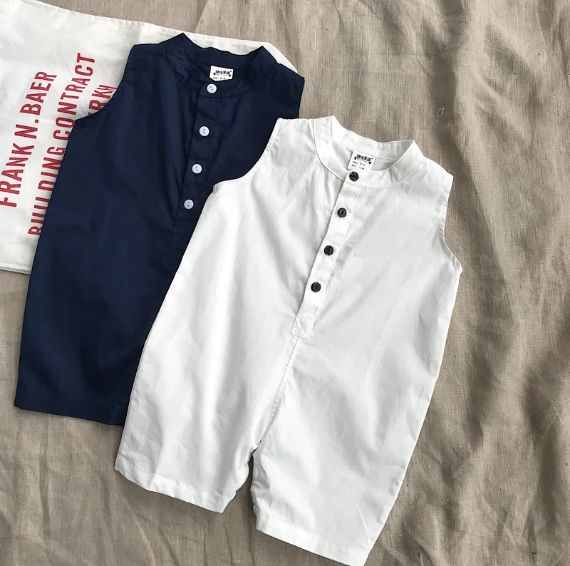 

Summer baby girls boy cotton Rompers fashion korean style sleeveless short jumpsuits children solid color outfit one-pieces