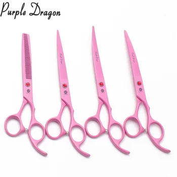 

7.0" 19.5cm Purple Dragon Pink JP Stainless Dogs Grooming Scissors Straight Shears Thinning Shears Professional Pet Shears Z3103