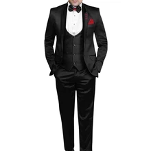 Классические черные мужские костюмы из вискозы с отворотами костюмы смокинги из 2 предметов одежда лучший мужской свадебный костюм для выпускного вечера куртка+ брюки+ галстук