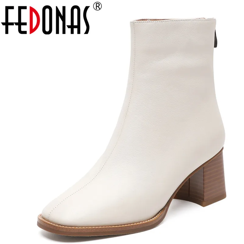 

FEDONAS 1Fashion Women Ankle Boots Genuine Leather Autumn Winter Warm High Heels Shoes Round Toe Elegant Office Lady Shoes Woman