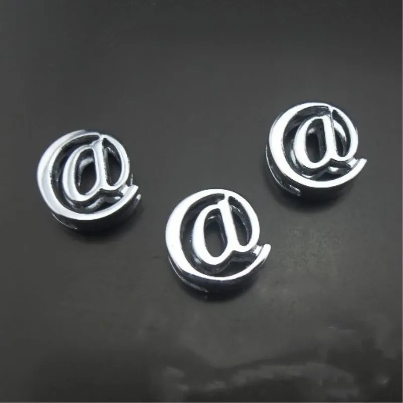 

Wholesale 20PCS/Lot 8MM Plain"@" DIY Slide Charms Silvery Components Fit for 8MM Wristbands Bracelets Belts SC121-2