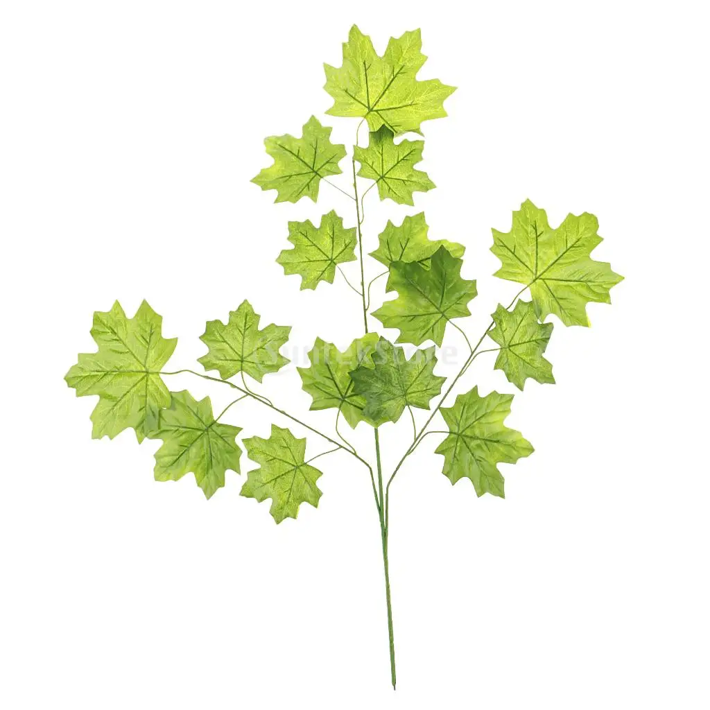 12pcs Artificial Silk Plastic Maple Leafs Autumn Fall Leaves for Wedding House Shop Window Display Decorations