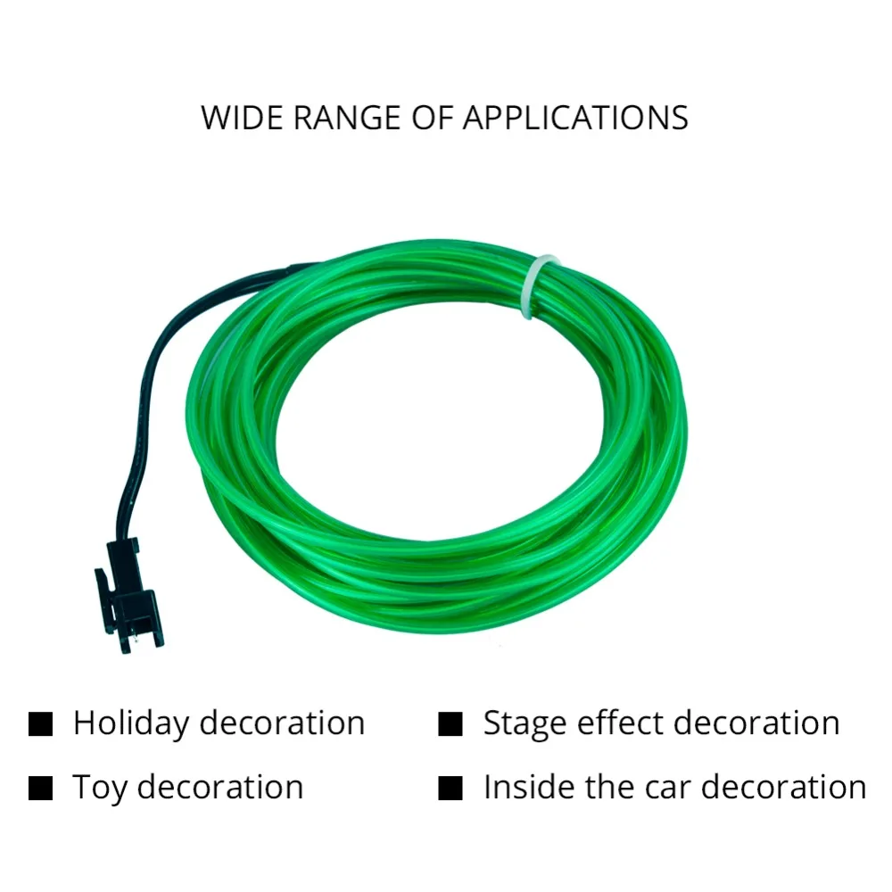 Светодиодный светильник для автомобиля зеленого цвета, 1 м, 2 м, 3 м, 4 м, 5 м, гибкий неоновый светильник, светодиодный светильник для салона автомобиля, декоративный El холодный светильник, 5 В